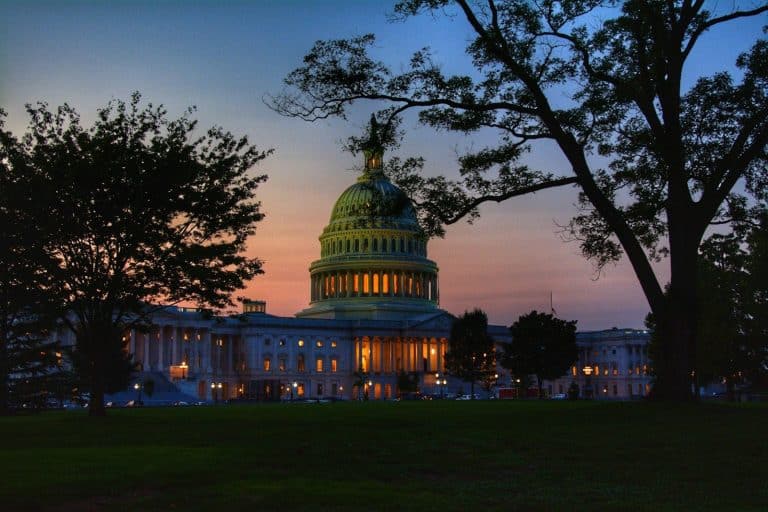 Congress - white concrete building near trees during night time