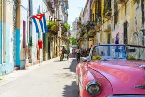 Cuba energy crisis - before pink convertible car